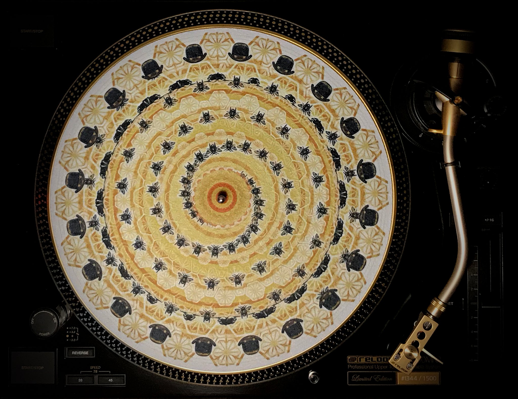 BOWLER HATS & BEES 2 Zoetrope Felt Turntable Slipmat 12"